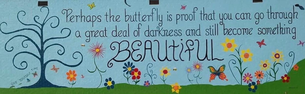 Wall Mural with flowers and butterflies on Raising a Village building